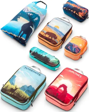Large Compression Packing Cubes for Travel-Packing Cube Luggage Organizers 7 Piece Set for Checked Luggage-Ultralight, Expandable/Compression Bags by TRIPPED Travel Gear (National Parks)