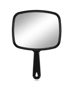 Large Hand Mirror, Salon Barber Hairdressing Handheld Mirror with Handle (Square Black 10.3"X7.4")