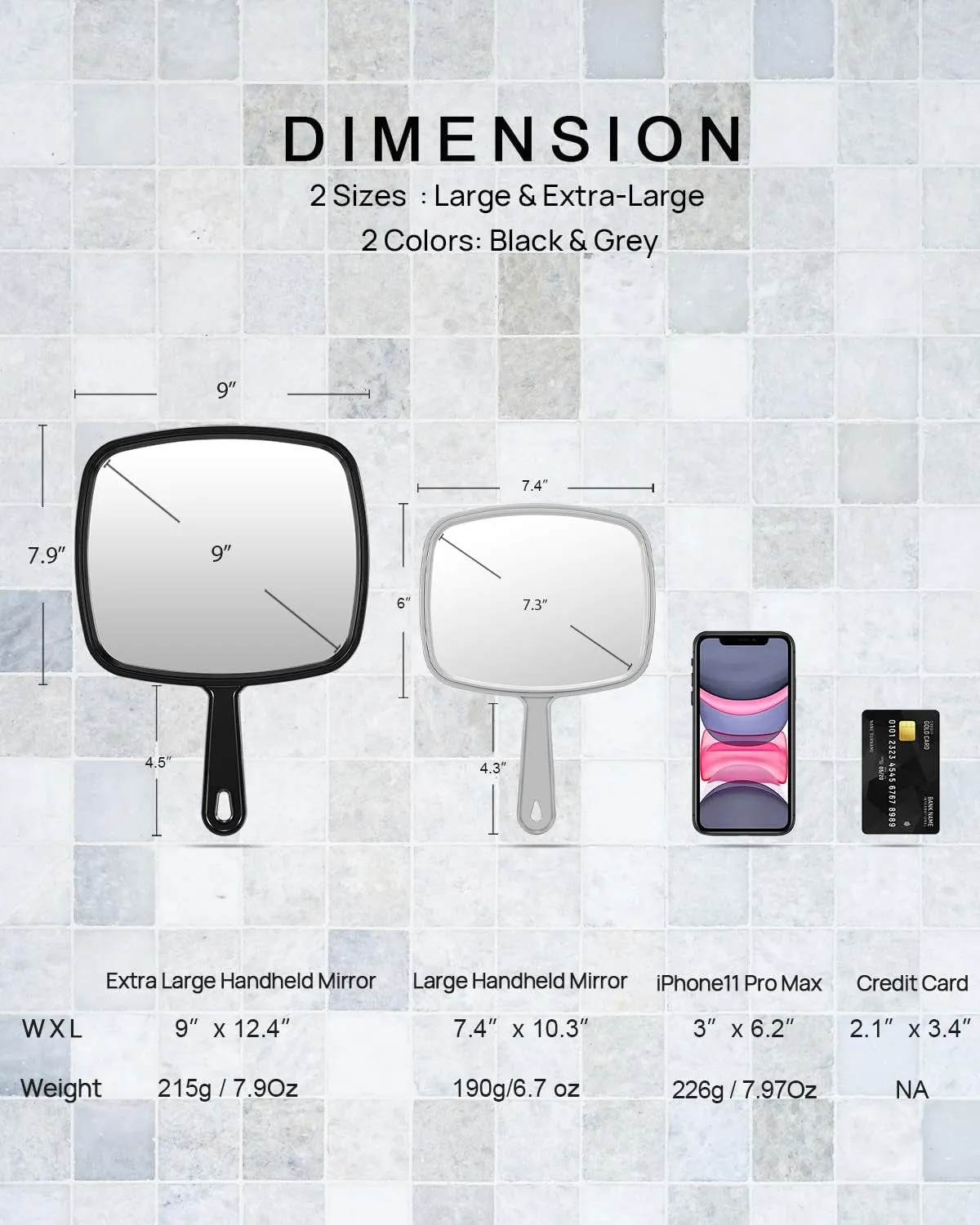 Large Hand Mirror, Salon Barber Hairdressing Handheld Mirror with Handle (Square Black 10.3"X7.4")