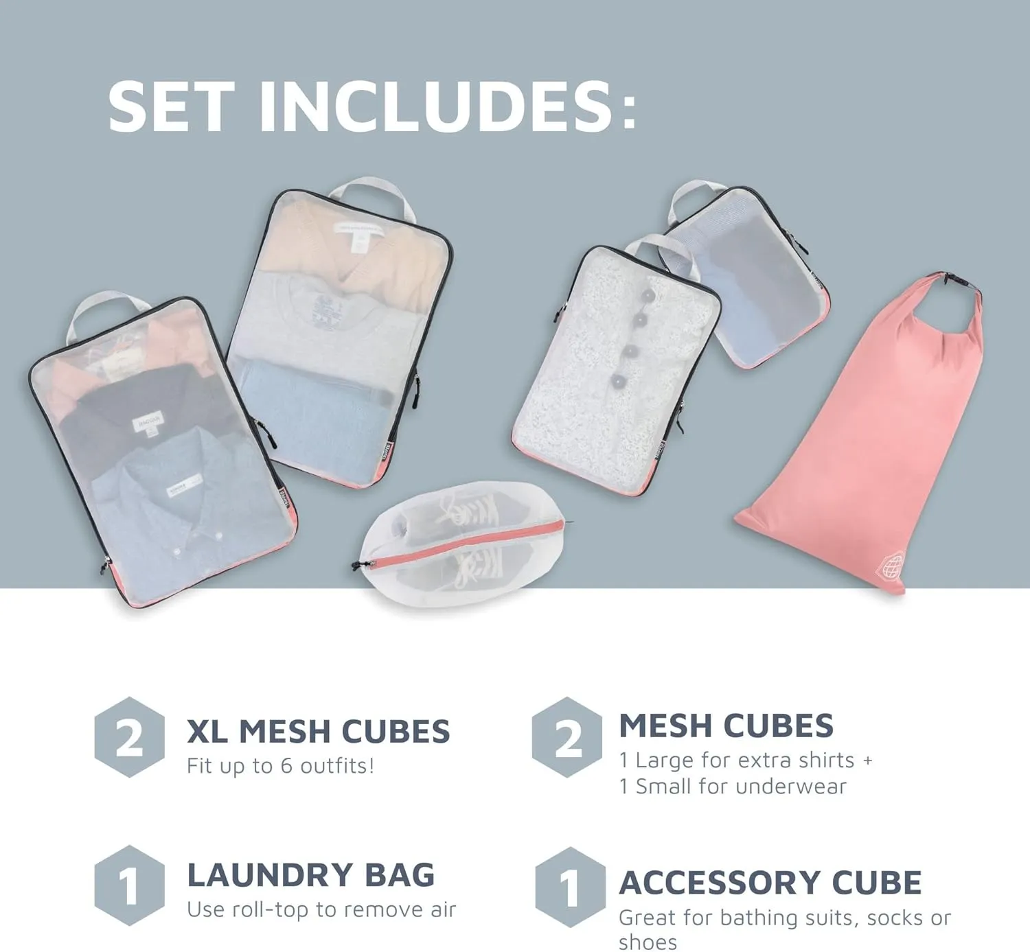 Large Packing Cube Set with See Through Mesh- Compression Packing Cubes Travel Organizers by TRIPPED Travel Gear