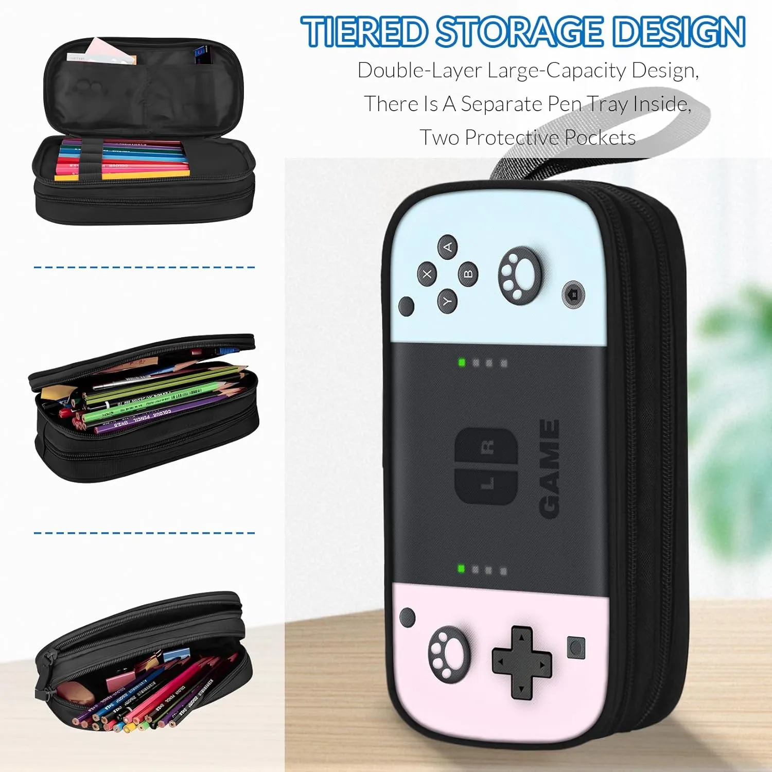 Large Pencil Case for Boys - Boys Pencil Pouch with Zipper Compartments - Big Capacity Pen Box Gamer Pen Bag Organizer for Kids Teens School