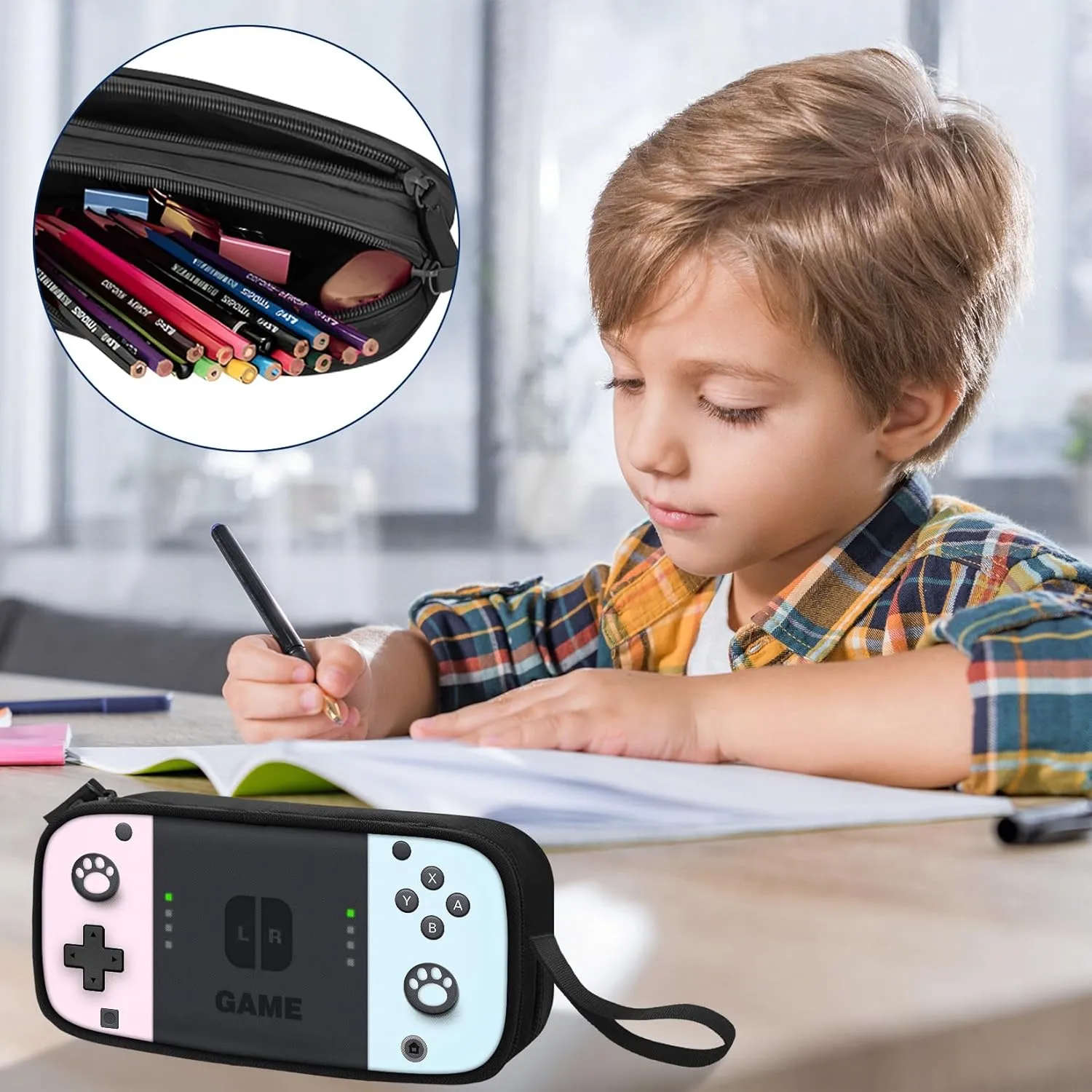 Large Pencil Case for Boys - Boys Pencil Pouch with Zipper Compartments - Big Capacity Pen Box Gamer Pen Bag Organizer for Kids Teens School