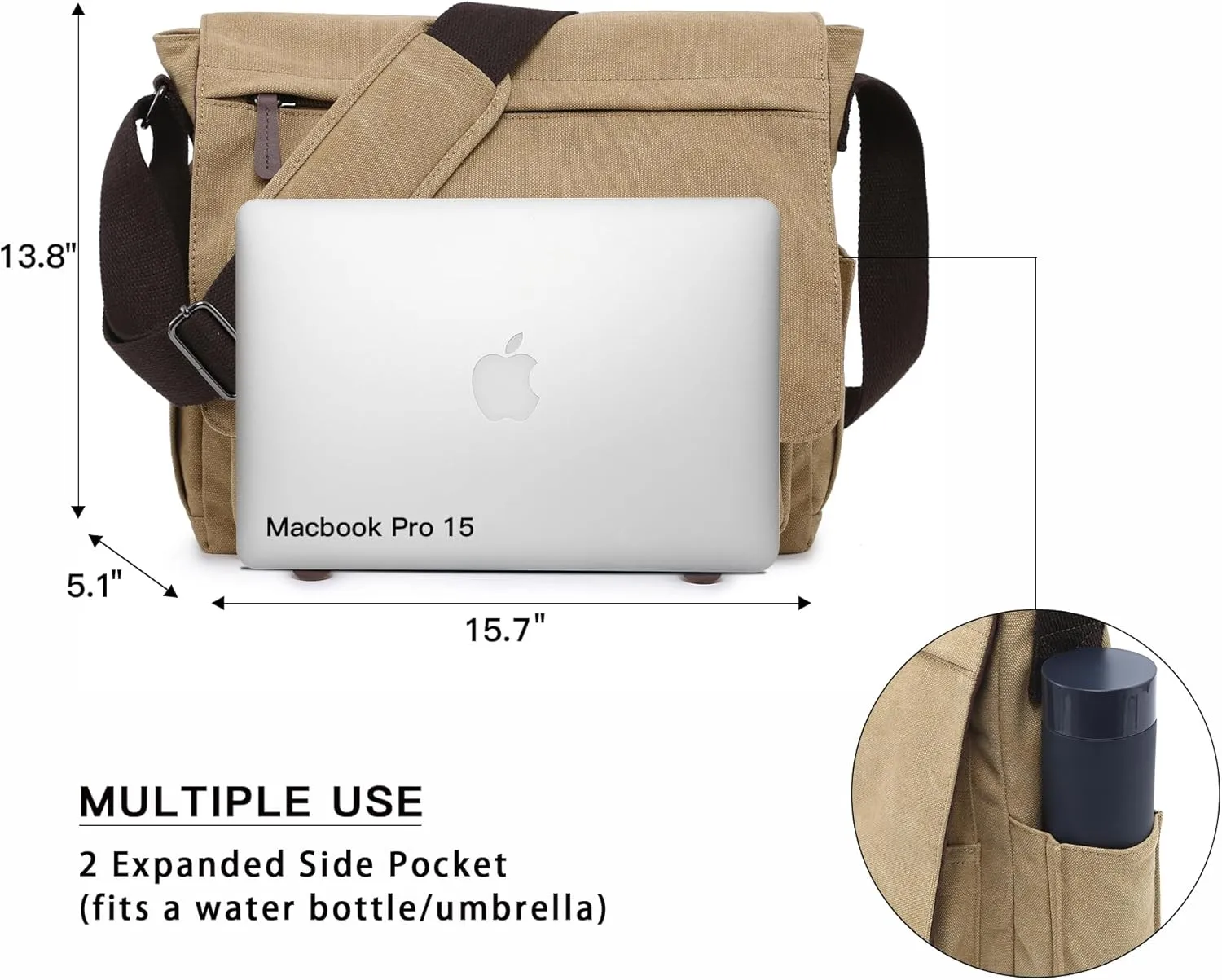 Large Vintage Canvas Messenger Shoulder Bag Travel Crossbody Purse Briefcase Business Bag for 15inch Laptop