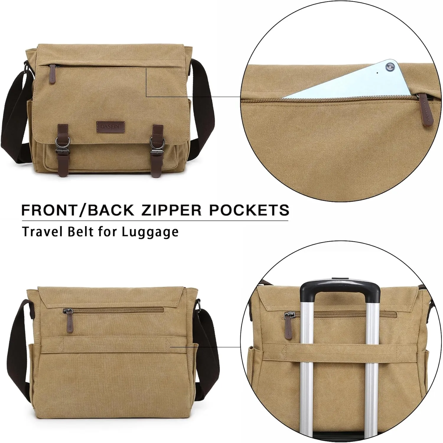Large Vintage Canvas Messenger Shoulder Bag Travel Crossbody Purse Briefcase Business Bag for 15inch Laptop
