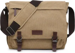 Large Vintage Canvas Messenger Shoulder Bag Travel Crossbody Purse Briefcase Business Bag for 15inch Laptop