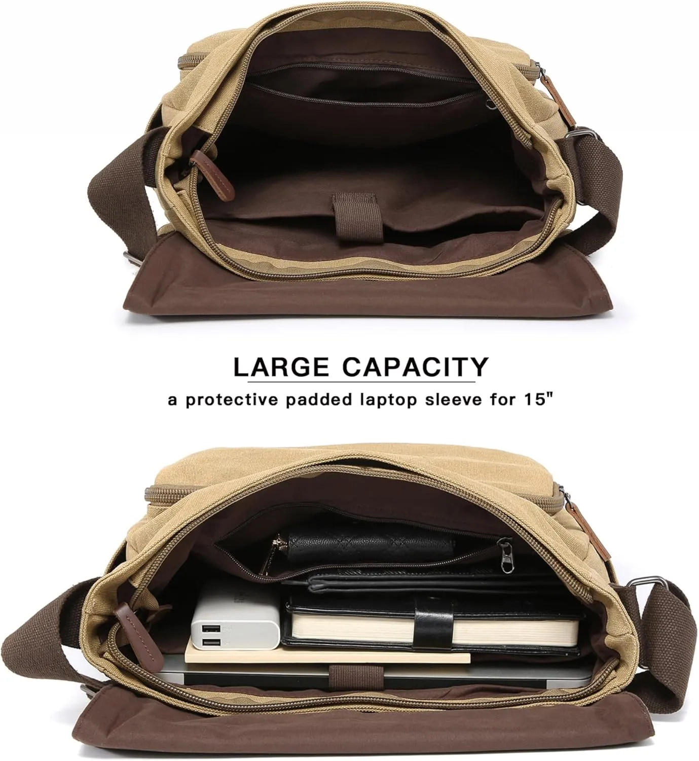 Large Vintage Canvas Messenger Shoulder Bag Travel Crossbody Purse Briefcase Business Bag for 15inch Laptop