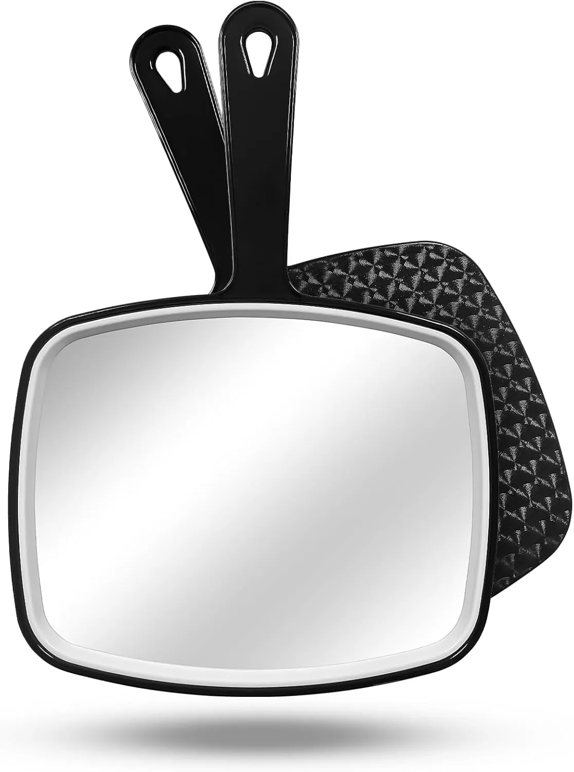Large Wall Mount Hand Mirror with Handle, for Vanity Makeup Home Salon Travel Use (Square Black 10.3Inx7.3In)