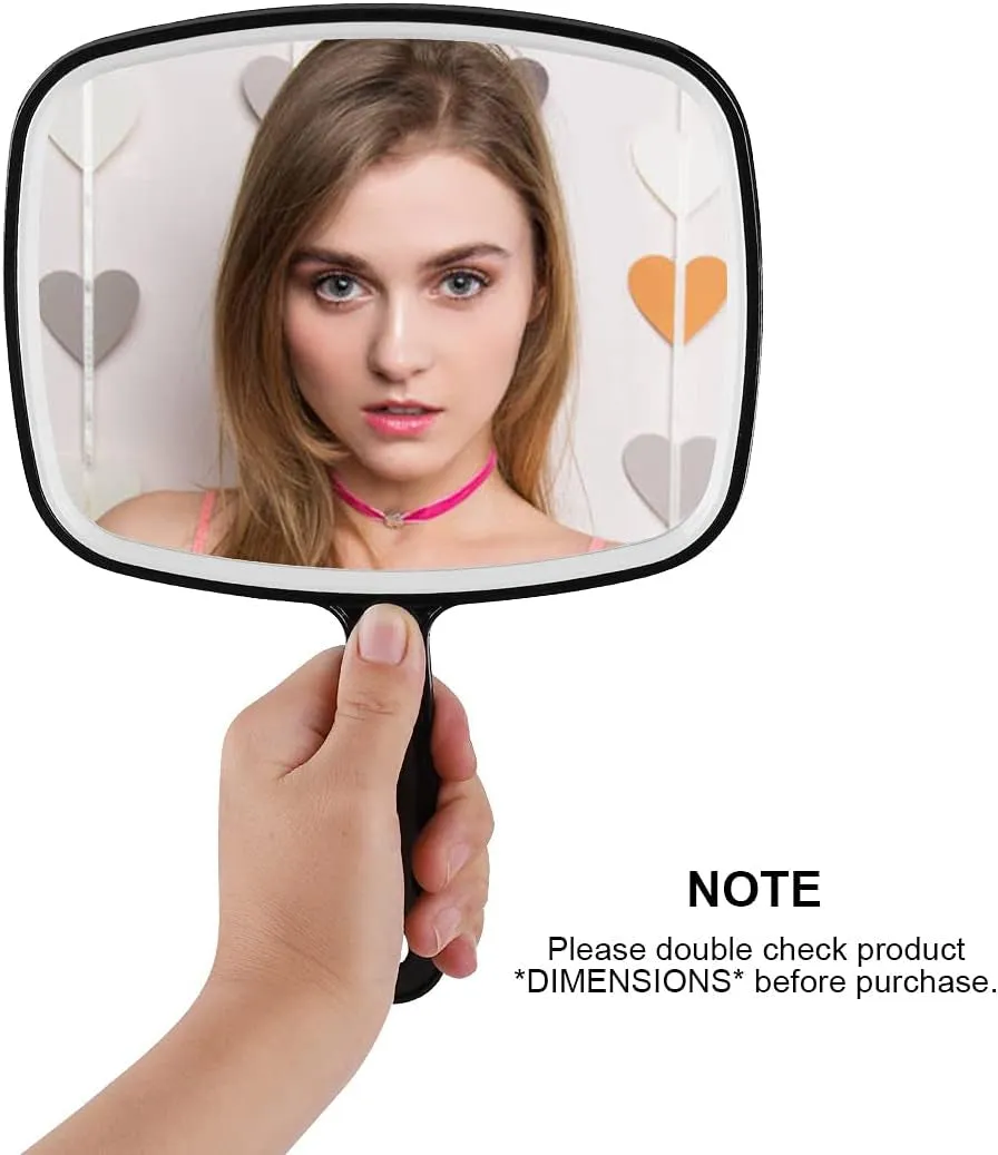 Large Wall Mount Hand Mirror with Handle, for Vanity Makeup Home Salon Travel Use (Square Black 10.3Inx7.3In)