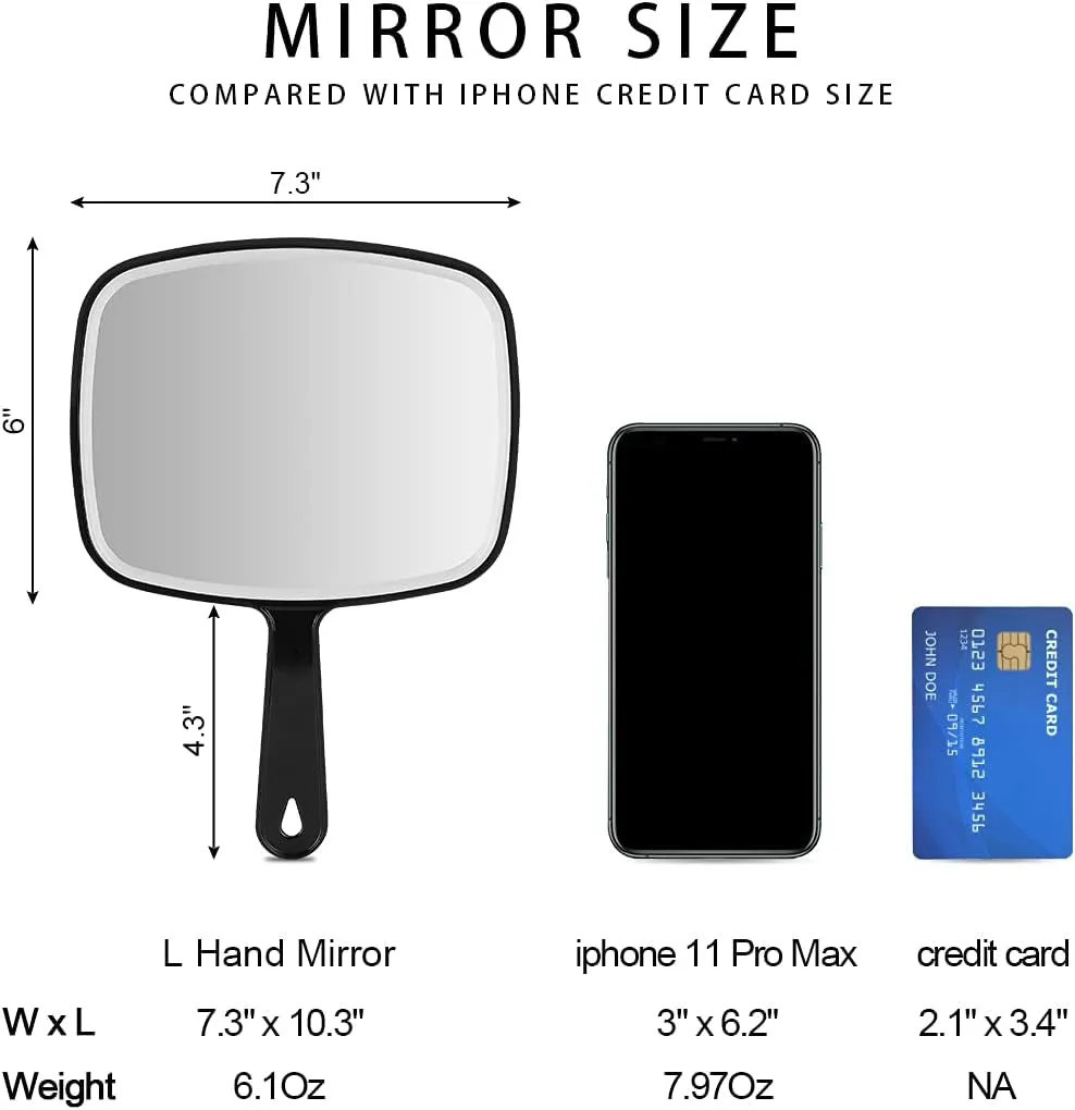 Large Wall Mount Hand Mirror with Handle, for Vanity Makeup Home Salon Travel Use (Square Black 10.3Inx7.3In)