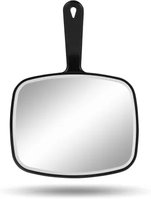 Large Wall Mount Hand Mirror with Handle, for Vanity Makeup Home Salon Travel Use (Square Black 10.3Inx7.3In)