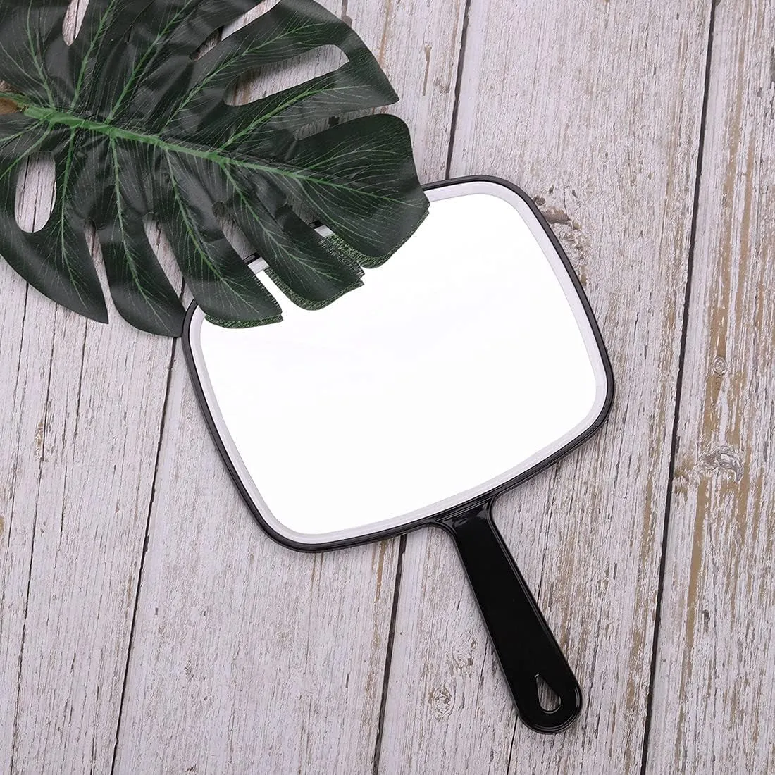 Large Wall Mount Hand Mirror with Handle, for Vanity Makeup Home Salon Travel Use (Square Black 10.3Inx7.3In)