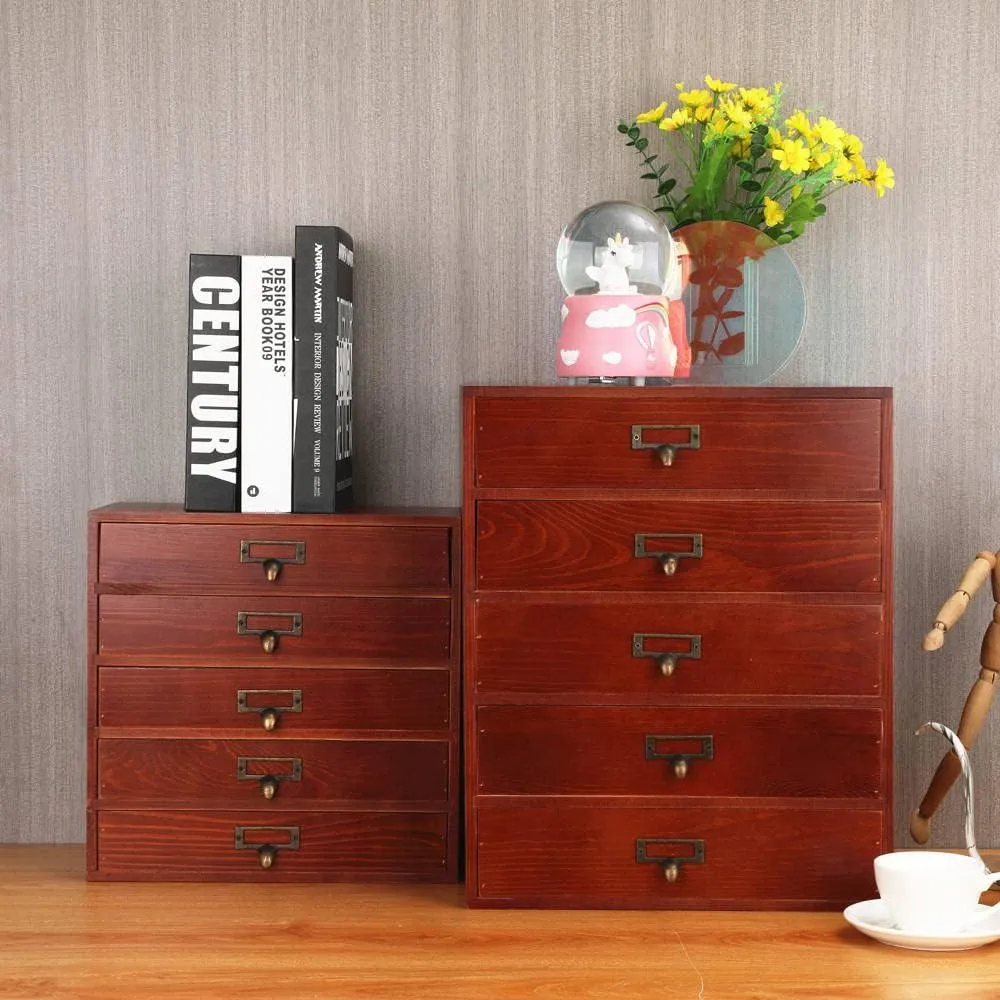 Large Wooden Drawer Rustic Desk Organizers and Accessories Wooden Storage Dox with Drawers Paper Storage Drawer Wood File Organizer Library Card Catalog Cabinet Apothecary Cabinet (L-BROWN)