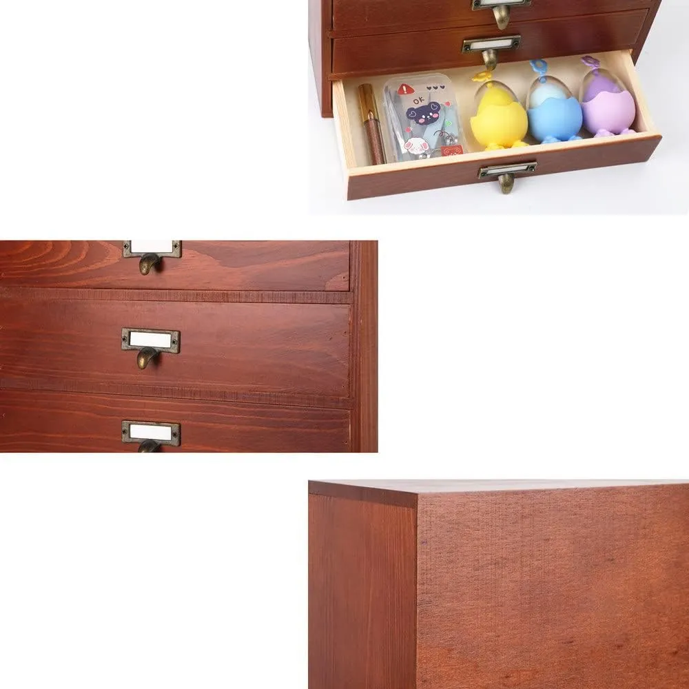 Large Wooden Drawer Rustic Desk Organizers and Accessories Wooden Storage Dox with Drawers Paper Storage Drawer Wood File Organizer Library Card Catalog Cabinet Apothecary Cabinet (L-BROWN)