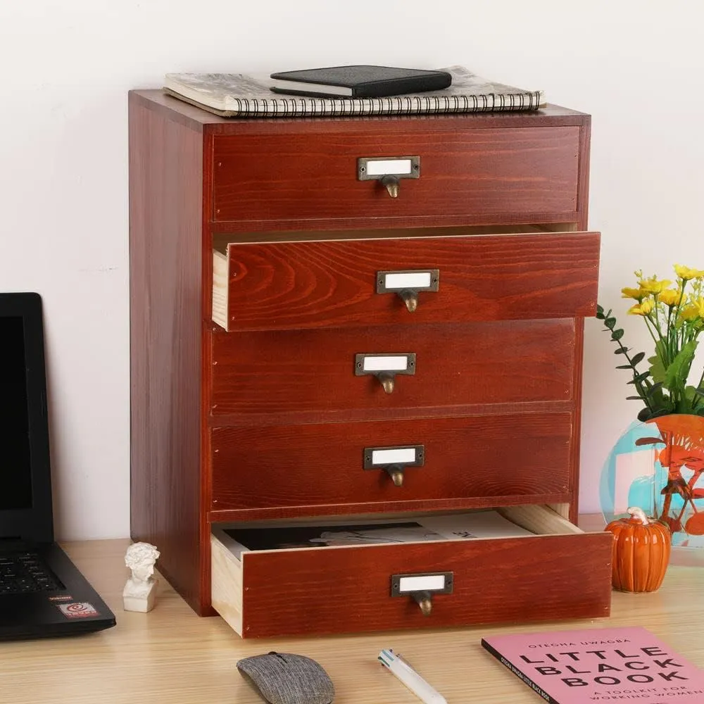 Large Wooden Drawer Rustic Desk Organizers and Accessories Wooden Storage Dox with Drawers Paper Storage Drawer Wood File Organizer Library Card Catalog Cabinet Apothecary Cabinet (L-BROWN)