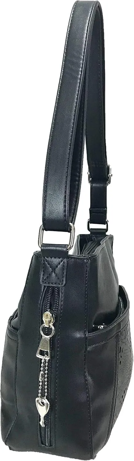 Laser Cut Locking Small Concealed Carry Purse CCW Crossbody Bag with Credit Card Slots