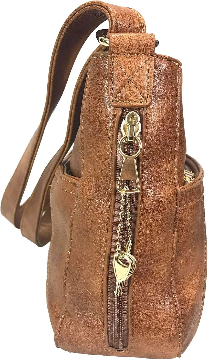 Laser Cut Locking Small Concealed Carry Purse CCW Crossbody Bag with Credit Card Slots