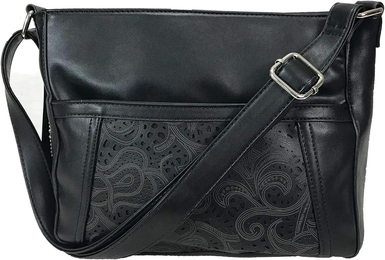 Laser Cut Locking Small Concealed Carry Purse CCW Crossbody Bag with Credit Card Slots