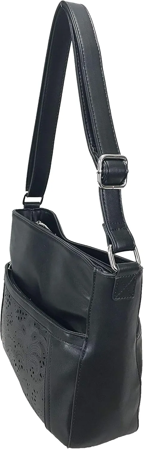 Laser Cut Locking Small Concealed Carry Purse CCW Crossbody Bag with Credit Card Slots