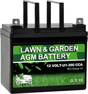 Lawn Garden AGM Battery Group U1, 12 Volt 350CCA,Rechargeable SLA Starting Battery for Lawn, Tractors and Mowers, Compatible with John Deere, Toro, Cub Cadet, and Craftsman Mower