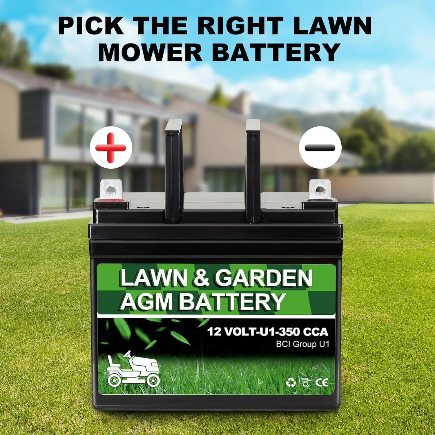 Lawn Garden AGM Battery Group U1, 12 Volt 350CCA,Rechargeable SLA Starting Battery for Lawn, Tractors and Mowers, Compatible with John Deere, Toro, Cub Cadet, and Craftsman Mower