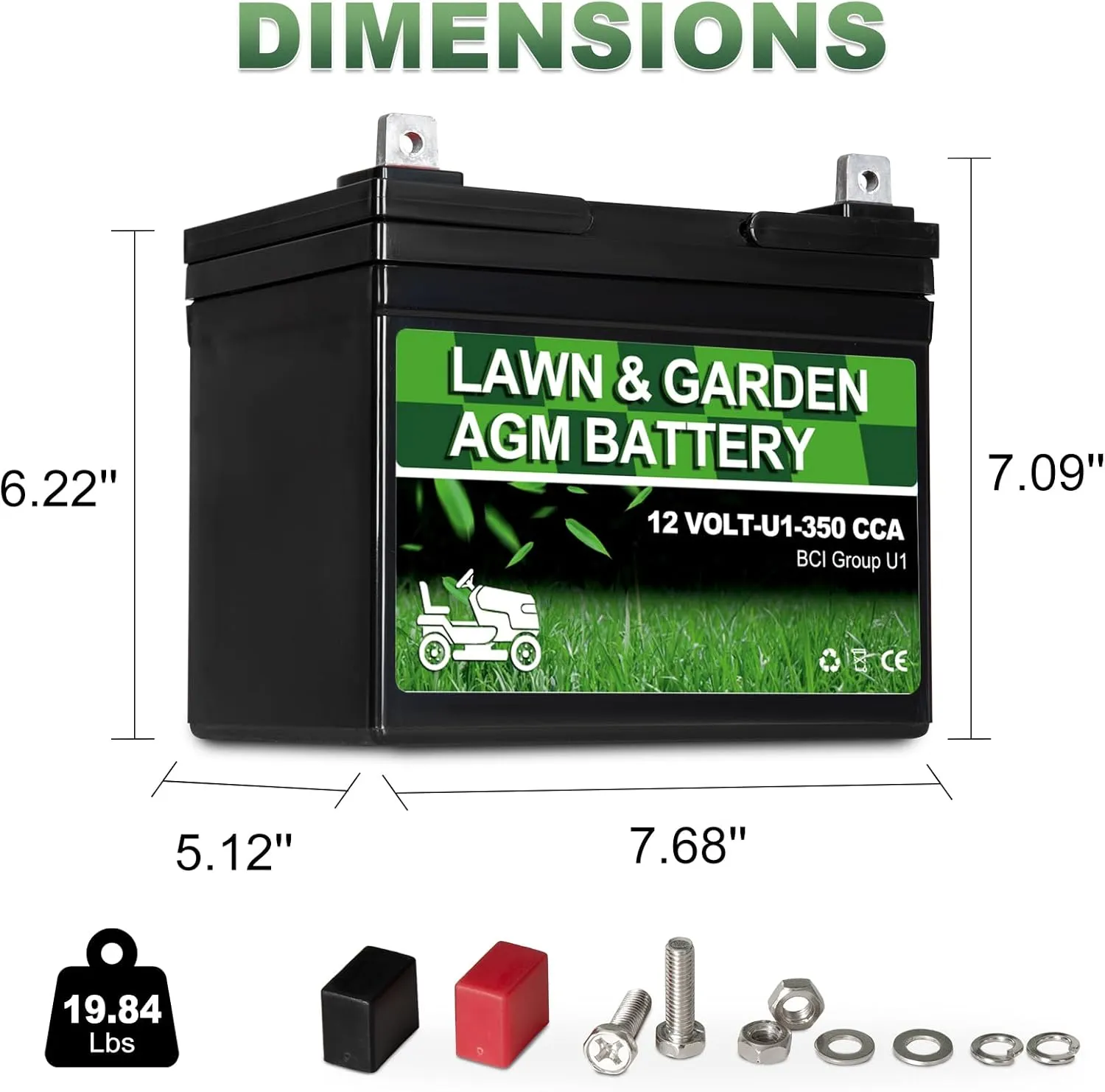 Lawn Garden AGM Battery Group U1, 12 Volt 350CCA,Rechargeable SLA Starting Battery for Lawn, Tractors and Mowers, Compatible with John Deere, Toro, Cub Cadet, and Craftsman Mower