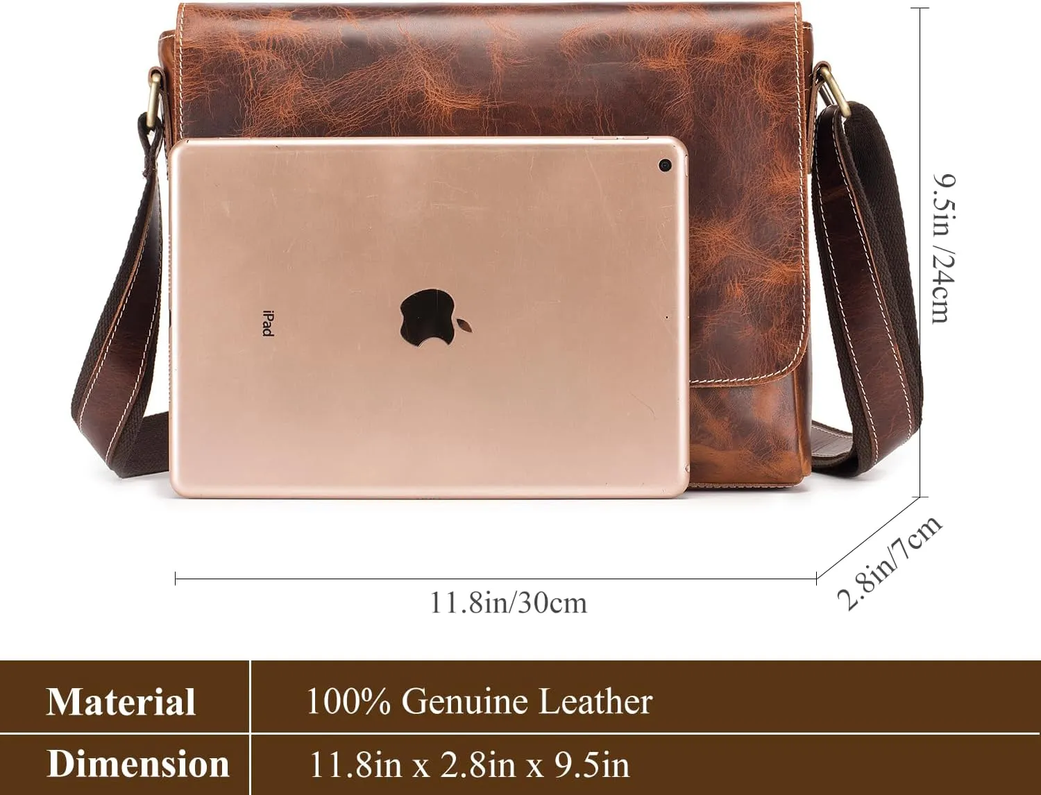 Leather Messenger Bag for Men Women Medium Satchel bag Retro Crossbody Shoulder bag Mens Purse Handbag