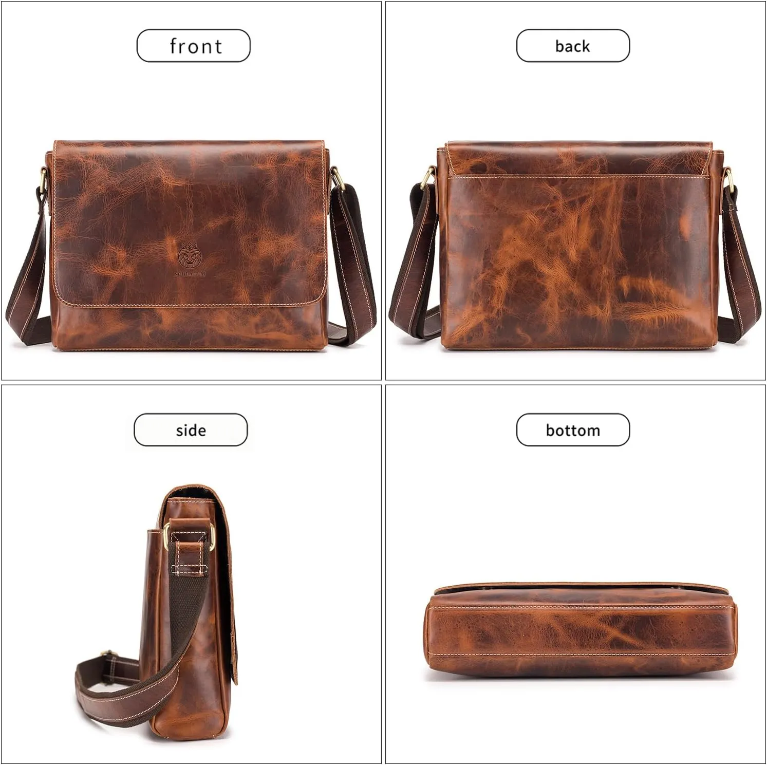 Leather Messenger Bag for Men Women Medium Satchel bag Retro Crossbody Shoulder bag Mens Purse Handbag