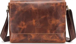 Leather Messenger Bag for Men Women Medium Satchel bag Retro Crossbody Shoulder bag Mens Purse Handbag