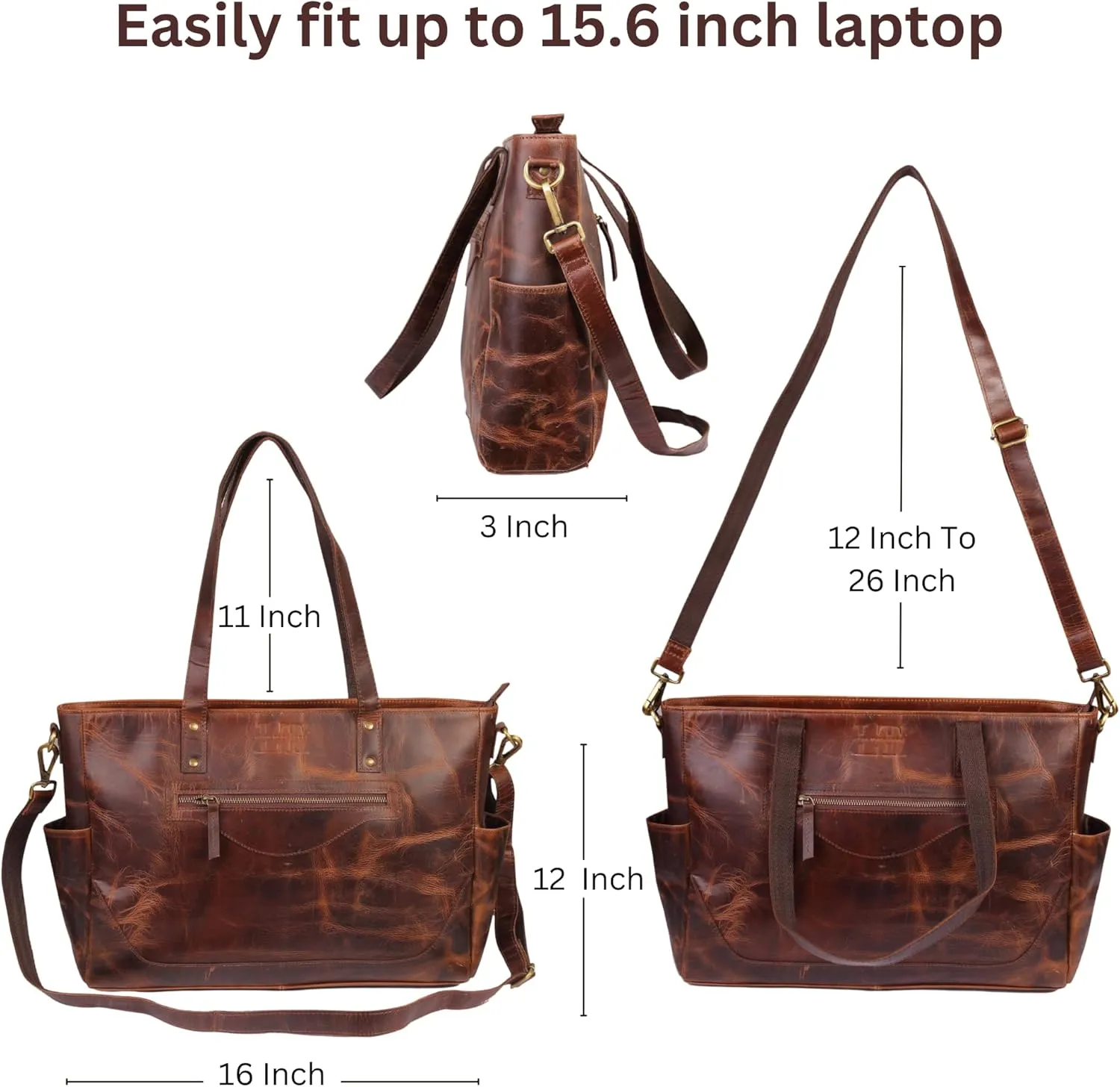 Leather Tote bag | 16 INCH | Ladies Messenger bag | Ladies Handbag | Shoulder Bag Purse | Women Laptop bag
