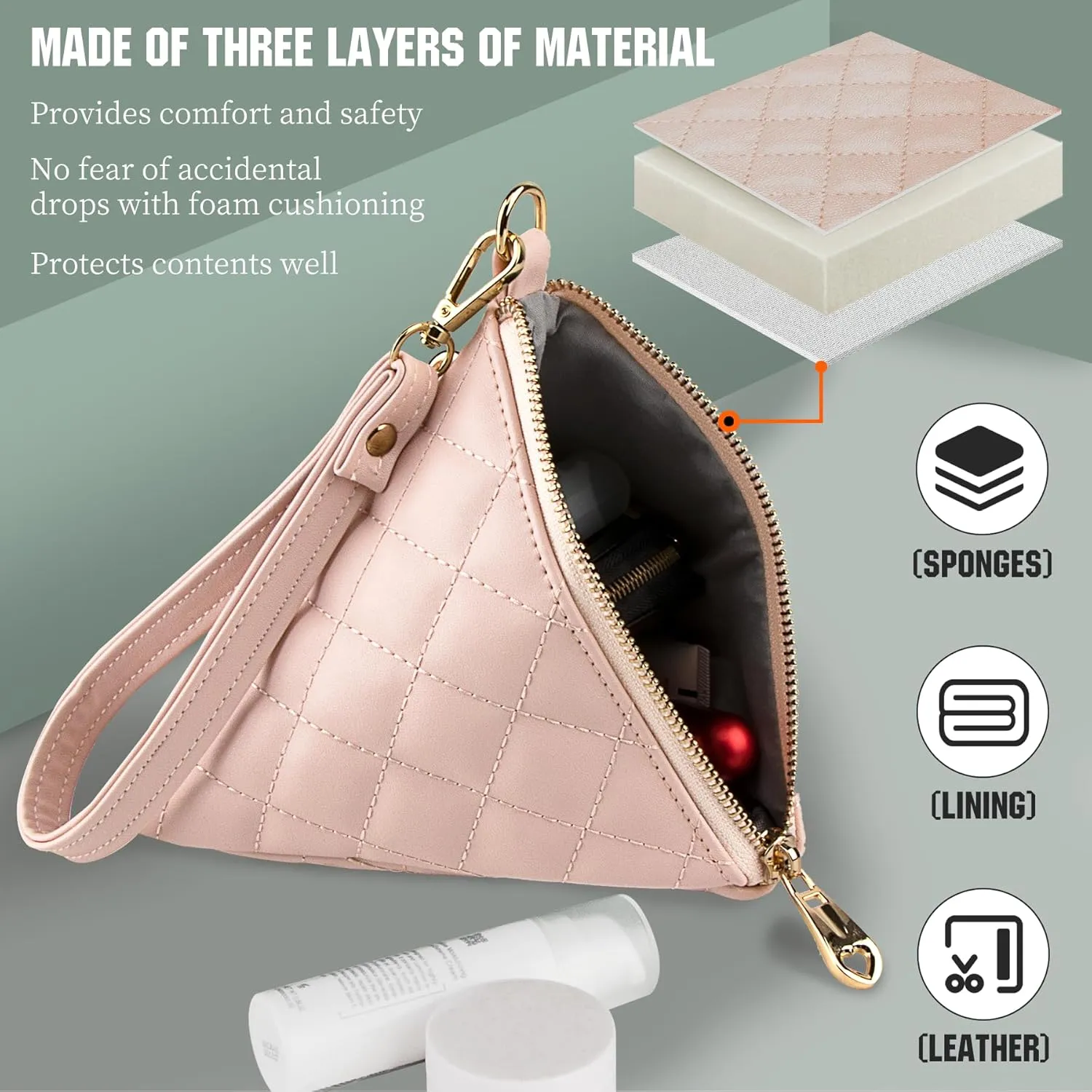 Leather Triangle Wristlet Clutch Purse Handbag - Cool Pyramid Evening Cocktail Pouch Wallet Detachable Strap & Tassel Charm