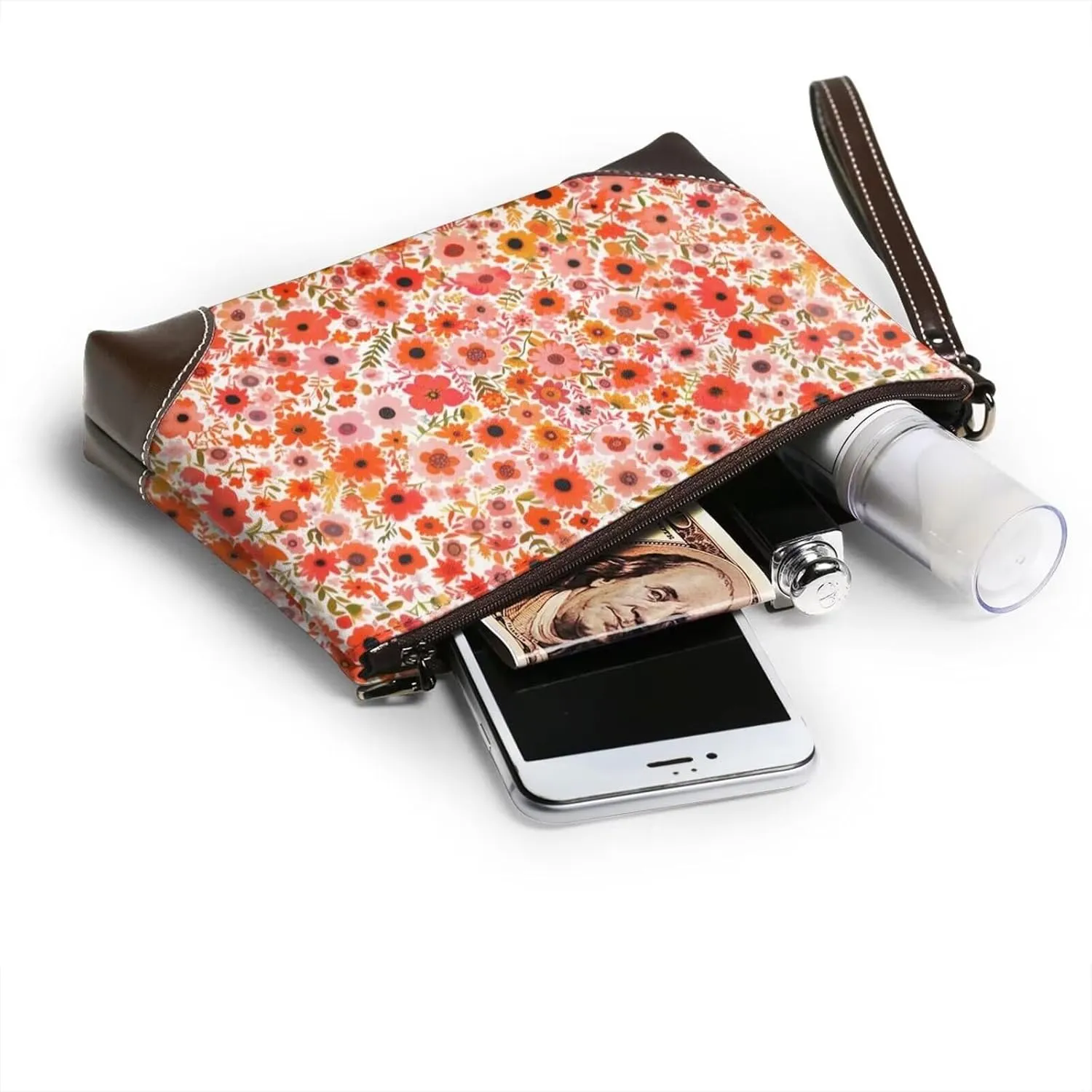 Leather Wristlet Purse for Women Print Small Clutch Purse with Wrist Straps, Women's Clutch Wallet Decor