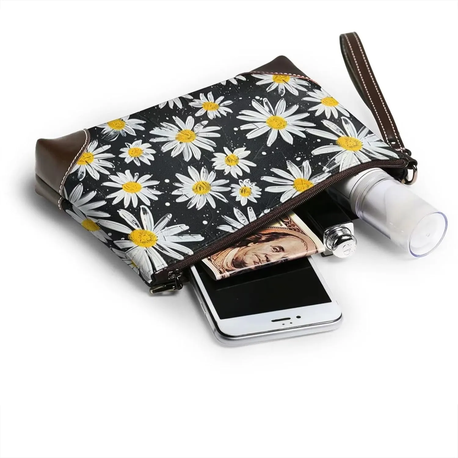 Leather Wristlet Purse for Women Print Small Clutch Purse with Wrist Straps, Women's Clutch Wallet Decor