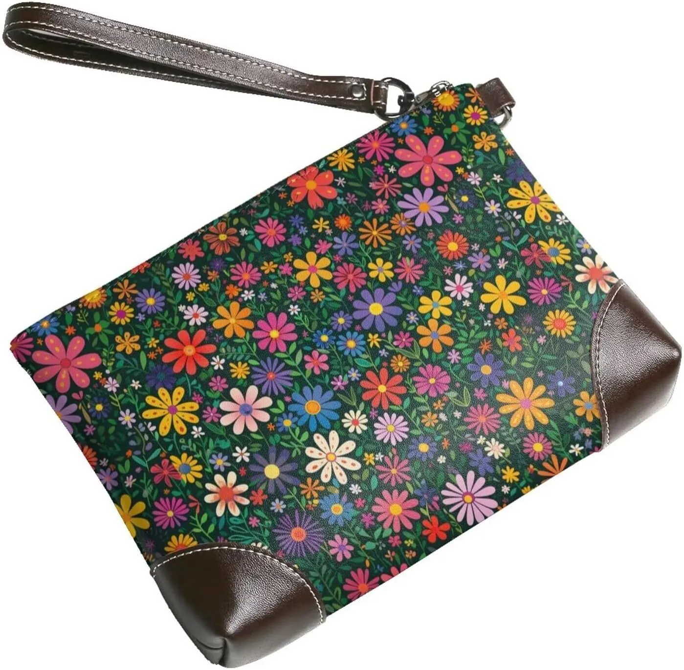 Leather Wristlet Purse for Women Print Small Clutch Purse with Wrist Straps, Women's Clutch Wallet Decor