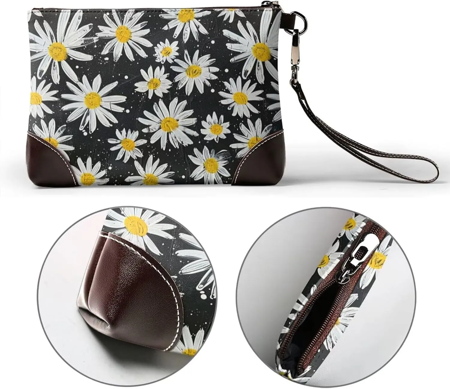 Leather Wristlet Purse for Women Print Small Clutch Purse with Wrist Straps, Women's Clutch Wallet Decor