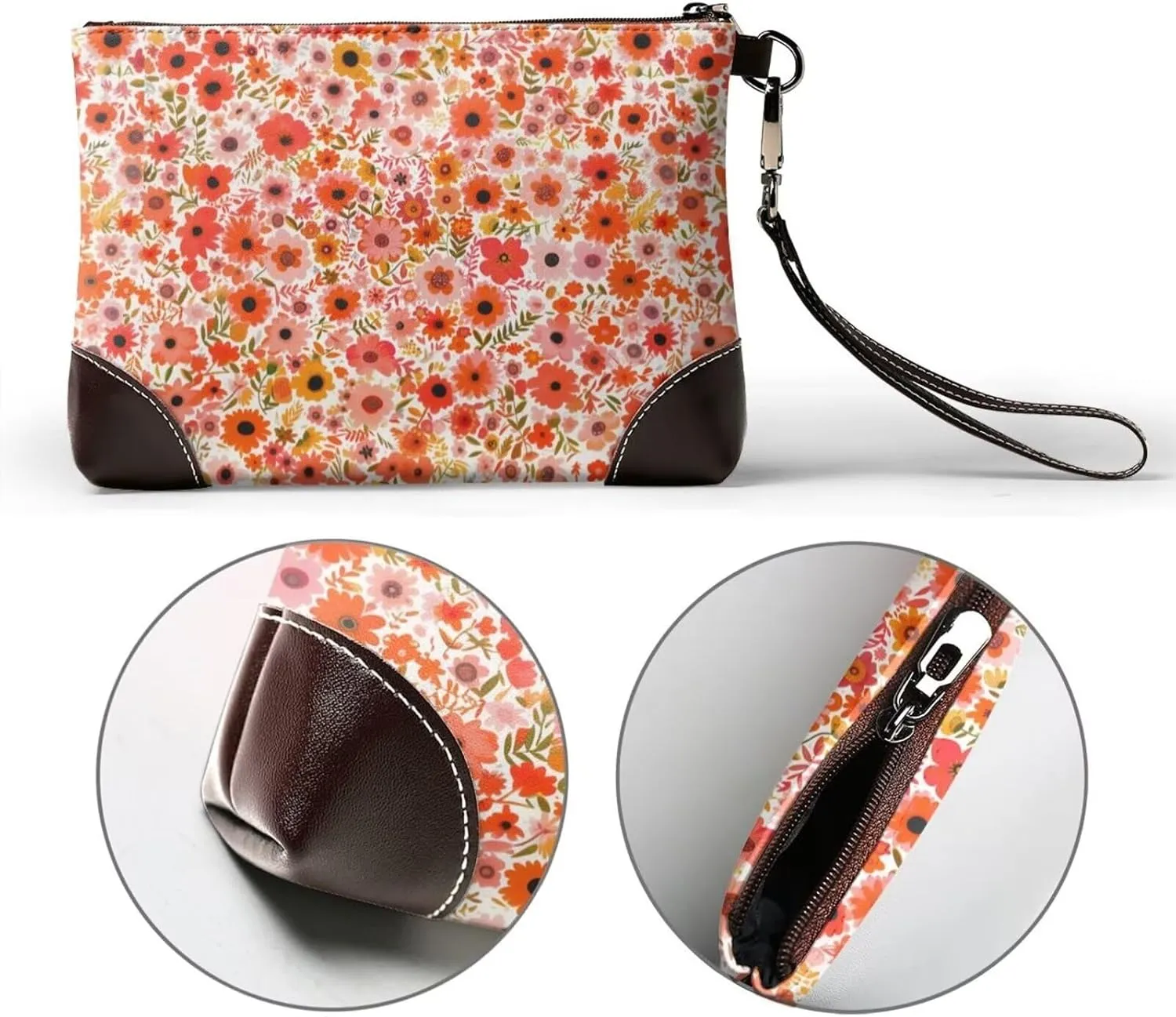 Leather Wristlet Purse for Women Print Small Clutch Purse with Wrist Straps, Women's Clutch Wallet Decor