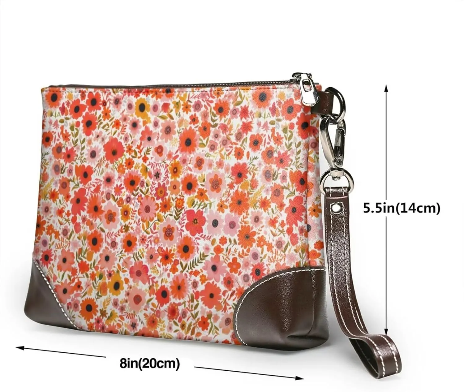 Leather Wristlet Purse for Women Print Small Clutch Purse with Wrist Straps, Women's Clutch Wallet Decor
