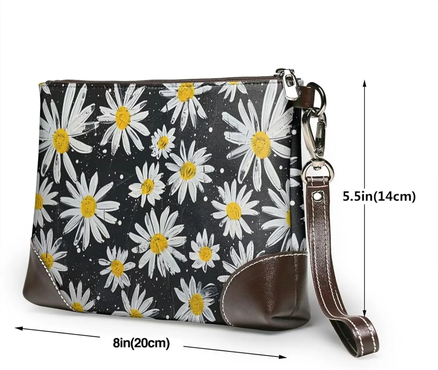 Leather Wristlet Purse for Women Print Small Clutch Purse with Wrist Straps, Women's Clutch Wallet Decor