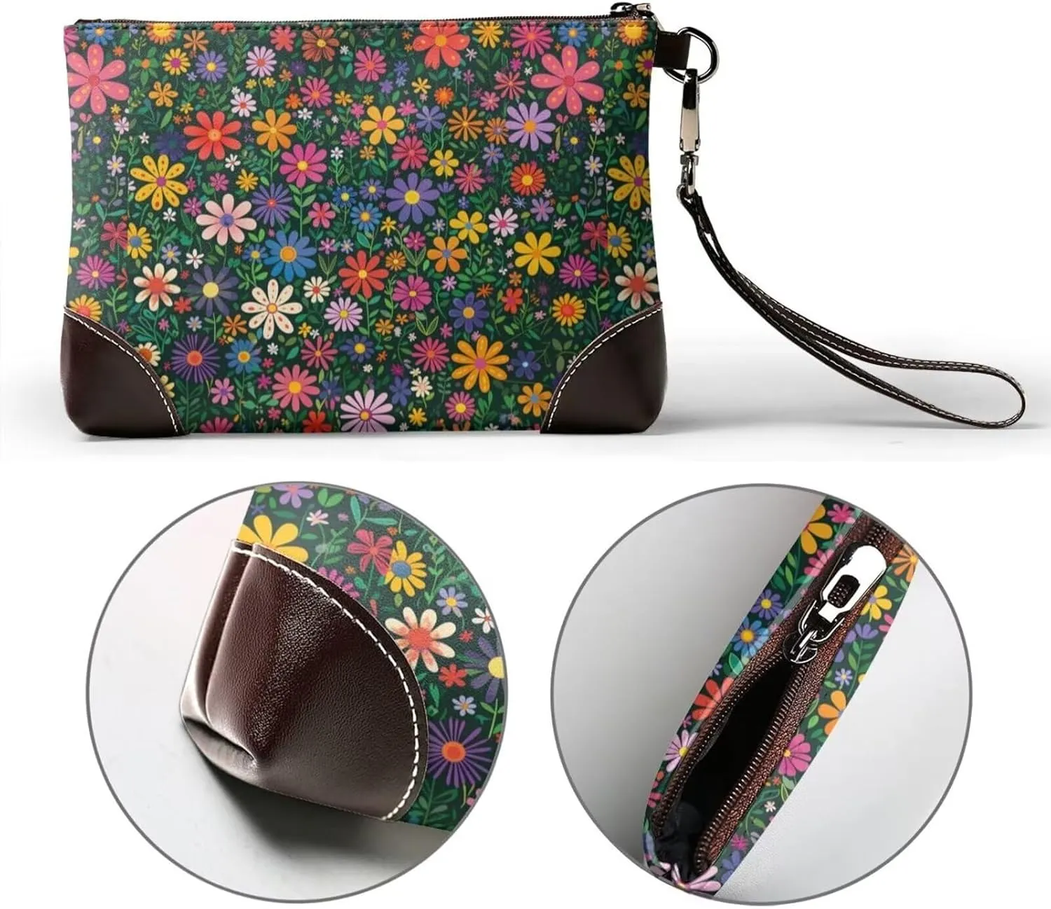 Leather Wristlet Purse for Women Print Small Clutch Purse with Wrist Straps, Women's Clutch Wallet Decor