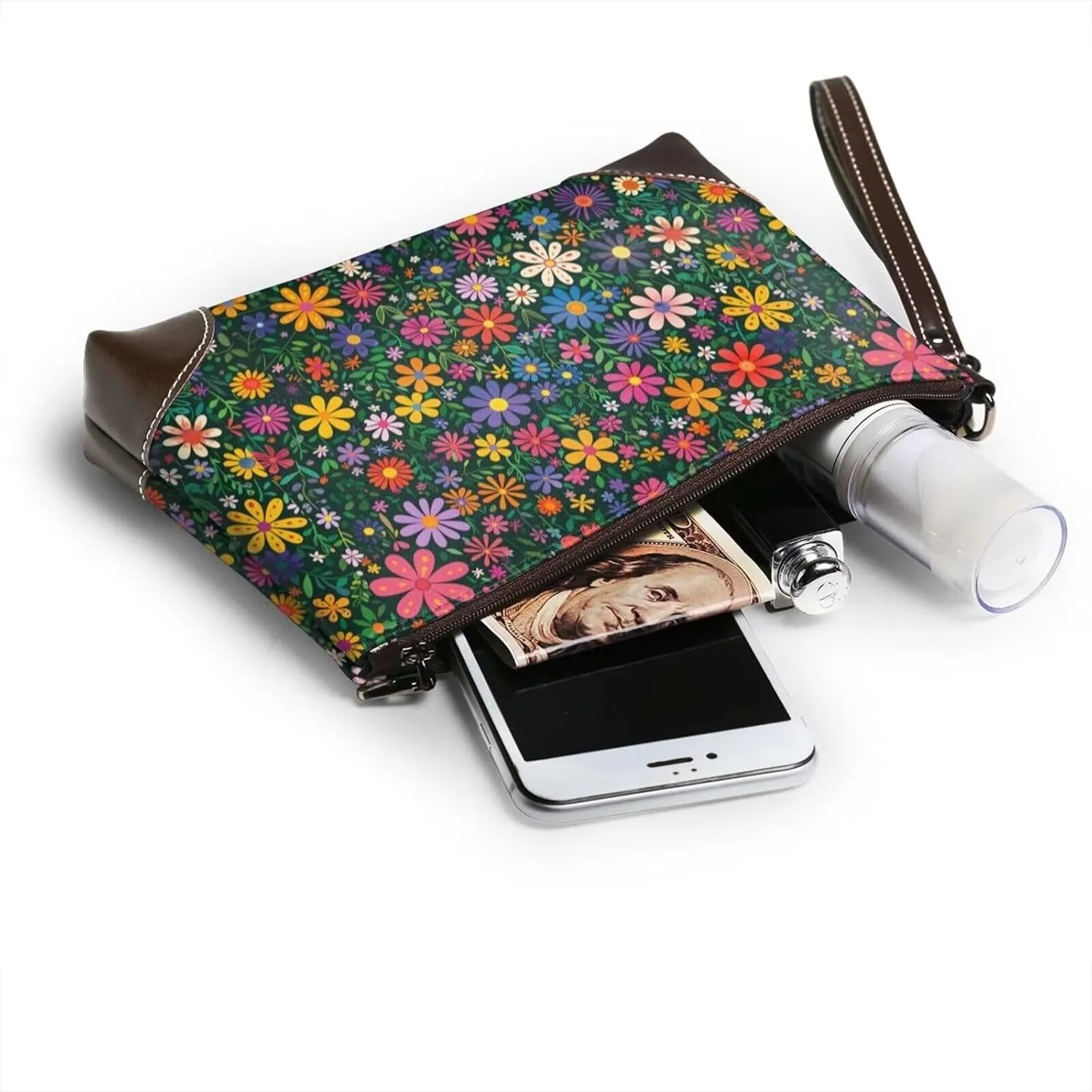 Leather Wristlet Purse for Women Print Small Clutch Purse with Wrist Straps, Women's Clutch Wallet Decor