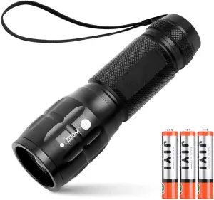 LED Flashlight Mini - Ultra Bright Zoomable Aluminum Handheld Torch, 3xAAA Battery Powered, Strong Beam for Outdoor/Camping/Hiking (Black)