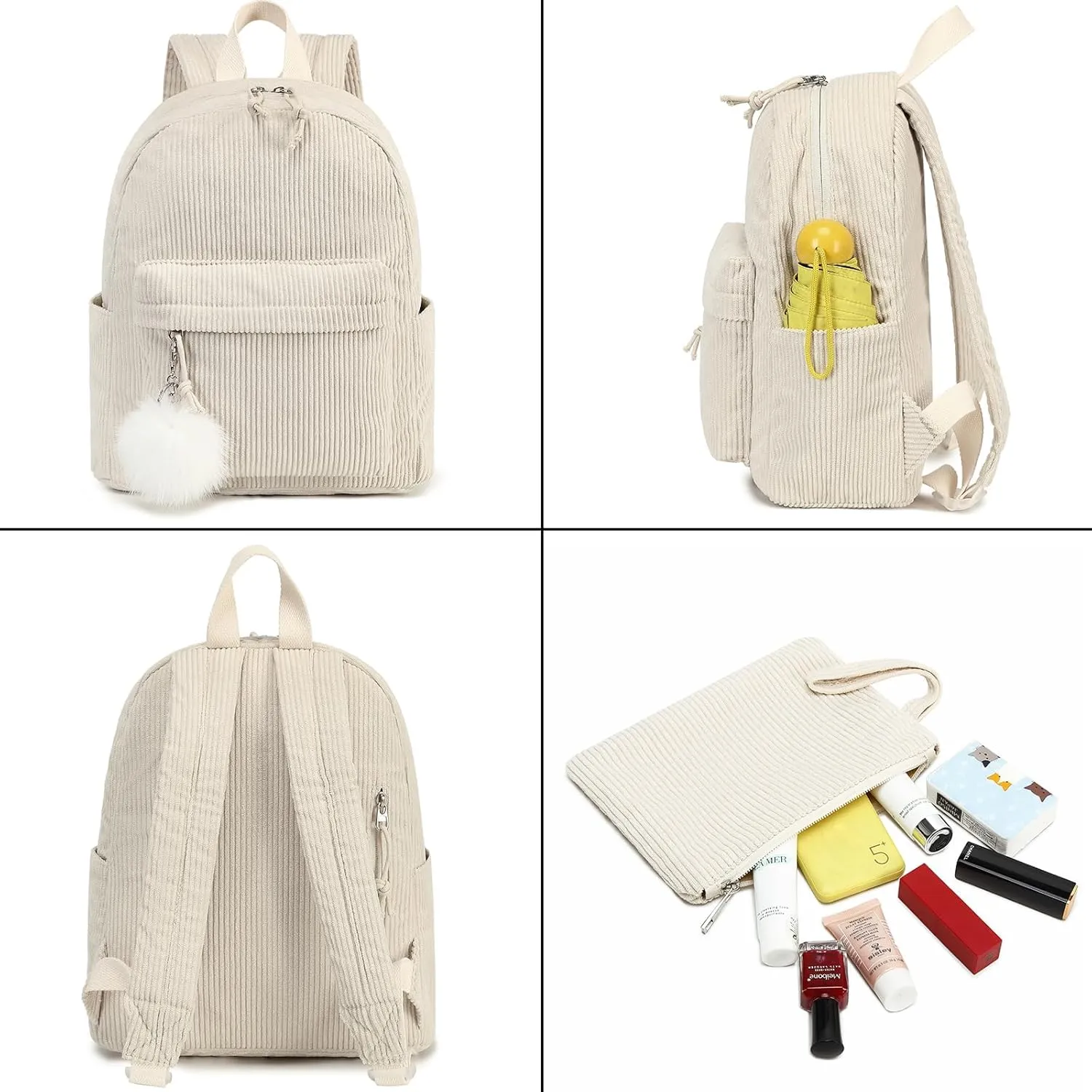 LEDAOU Mini Backpack Women Girls Corduroy Casual Bookbags Cute Small Backpack Purse Fashion Lightweight Daypack School Travel Bag 2PCS