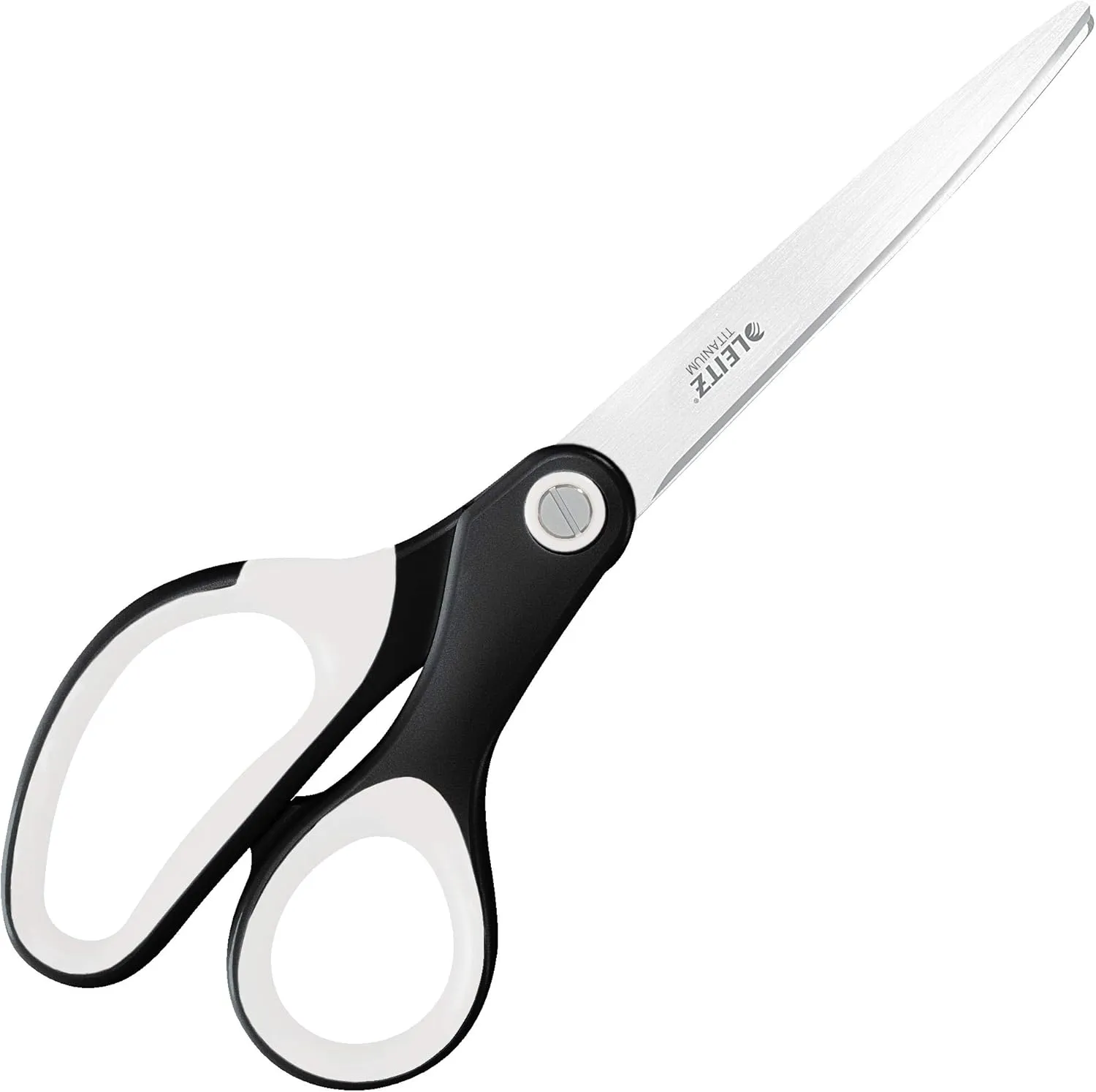Leitz Titanium Scissors, Right or Left Handed Ambidextrous, 6.7 x 1.5 x 15 cm, Office Stationary, Ergonomic Handle, Wow Range, Black