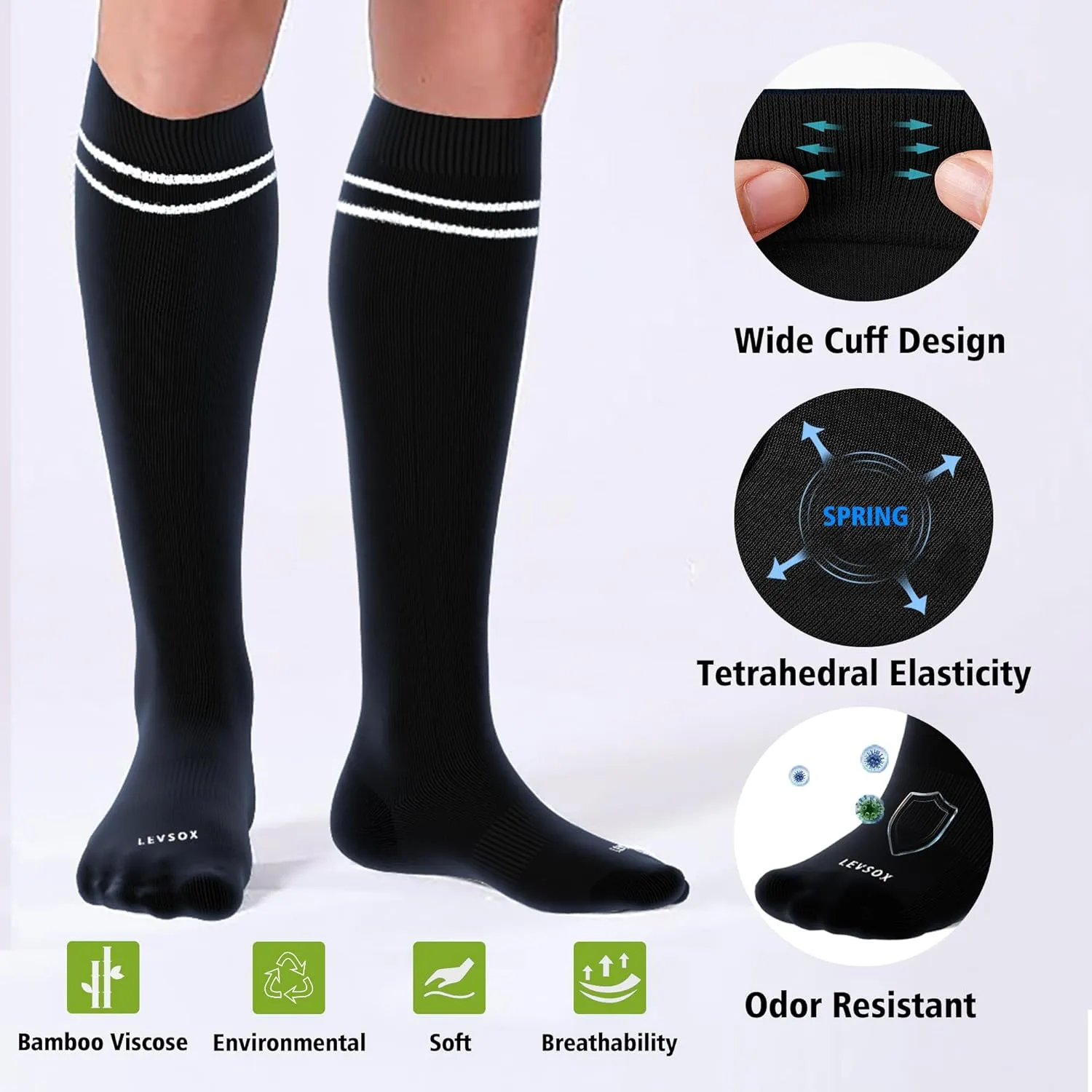 LEVSOX Viscose for Bamboo Compression Socks for Women&Men 20-30 mmHg Knee High Cute Support Socks for Nurses Pregnacy Travel