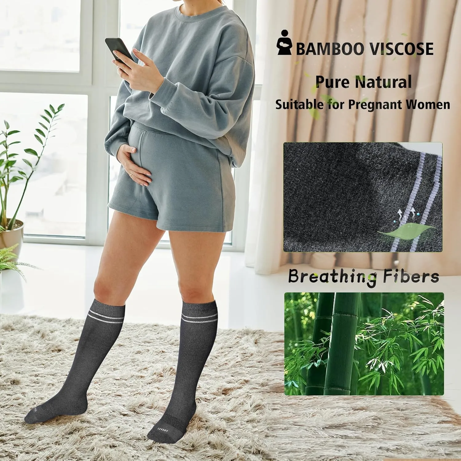 LEVSOX Viscose for Bamboo Compression Socks for Women&Men 20-30 mmHg Knee High Cute Support Socks for Nurses Pregnacy Travel