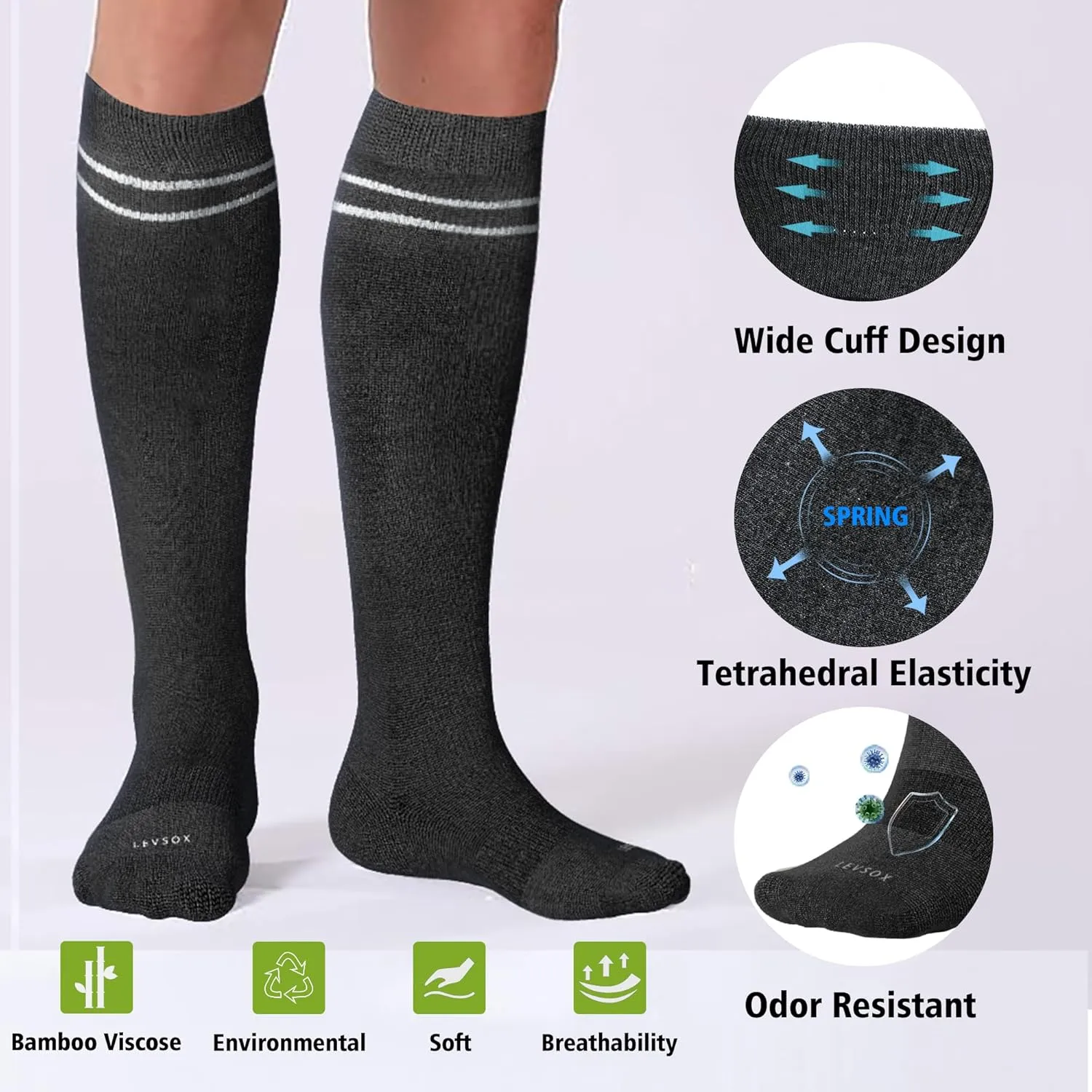 LEVSOX Viscose for Bamboo Compression Socks for Women&Men 20-30 mmHg Knee High Cute Support Socks for Nurses Pregnacy Travel