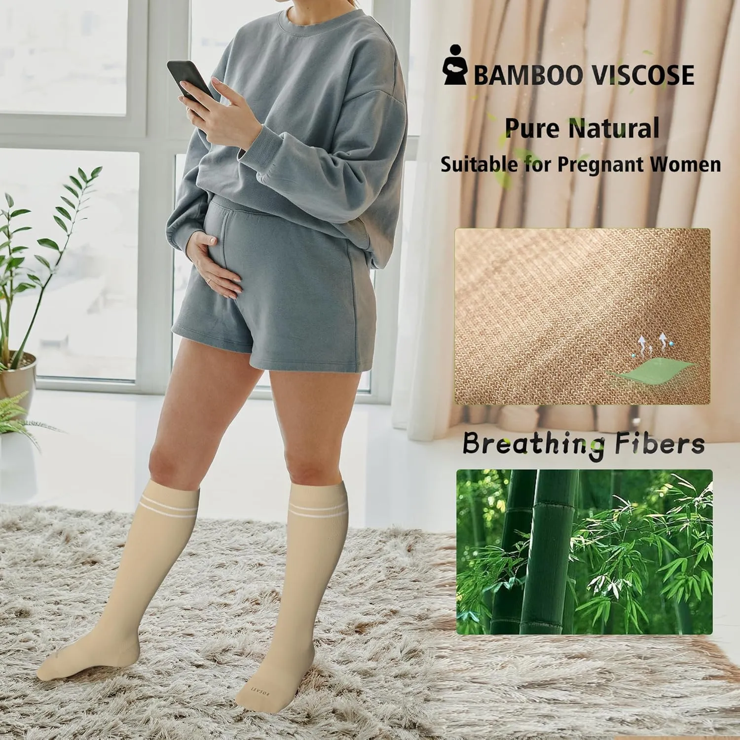 LEVSOX Viscose for Bamboo Compression Socks for Women&Men 20-30 mmHg Knee High Cute Support Socks for Nurses Pregnacy Travel