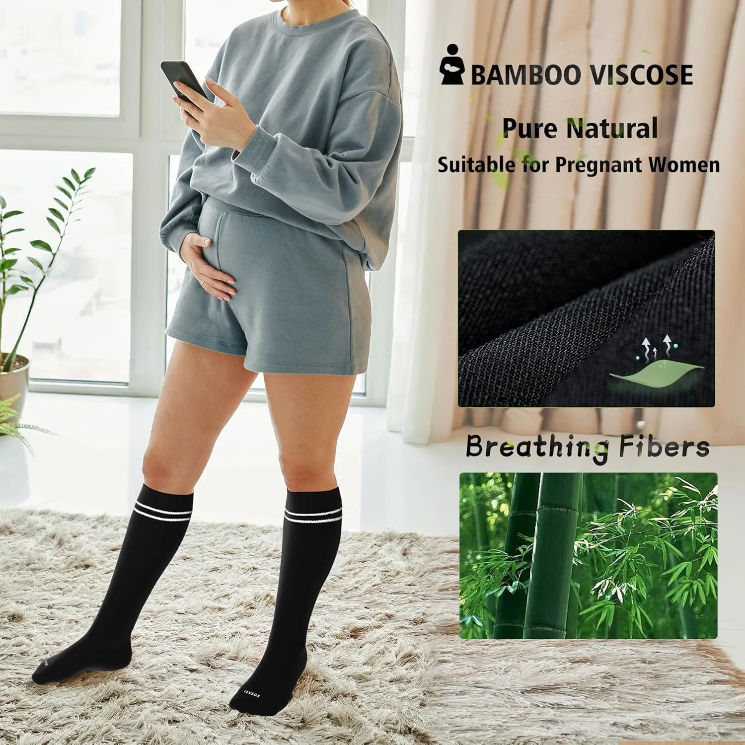 LEVSOX Viscose for Bamboo Compression Socks for Women&Men 20-30 mmHg Knee High Cute Support Socks for Nurses Pregnacy Travel