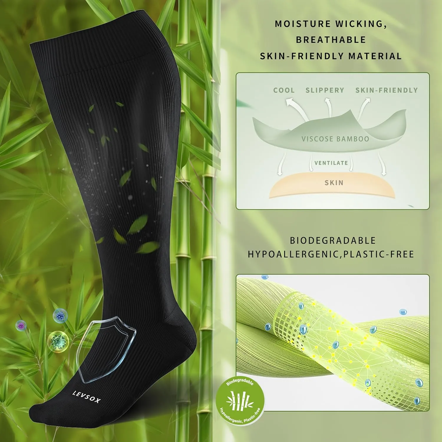 LEVSOX Wide Calf Compression Socks for Women&Men Plus Size 15-20mmHg Knee High Large Support Stockings for Circulation