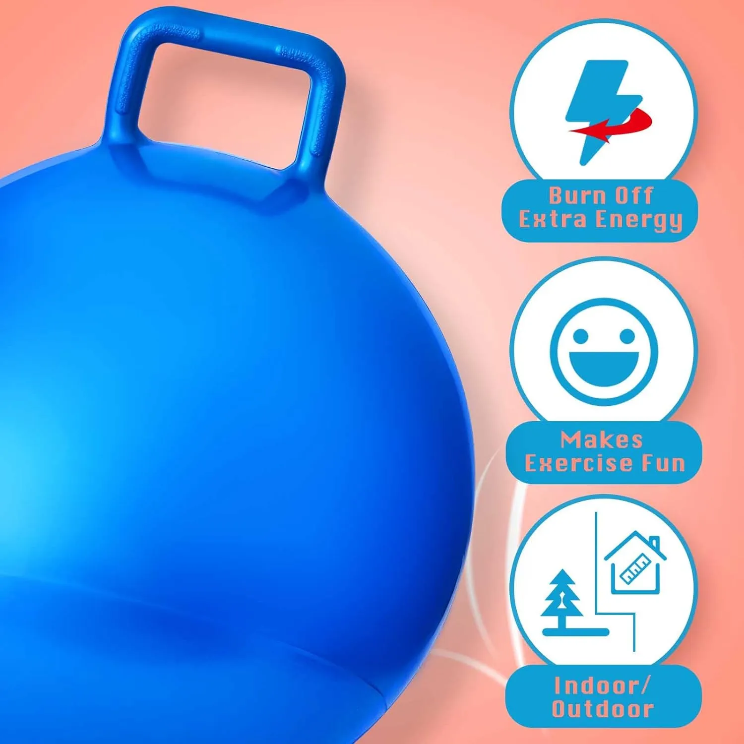 Lewtemi 3 Pcs 22 Inch Bouncing Ball with Handle, Outdoors Hopper Jumping Hopping Ball and Air Pump for Sports School Games Exercise (Red, Blue, Green)