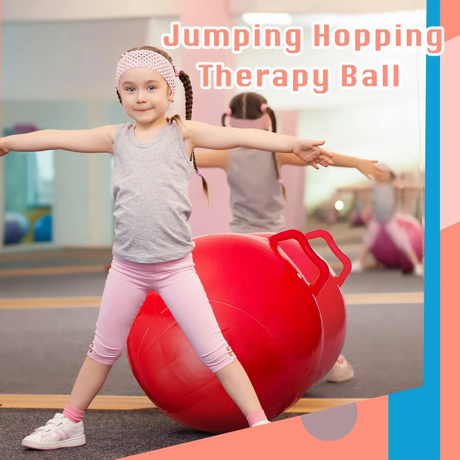 Lewtemi 3 Pcs 22 Inch Bouncing Ball with Handle, Outdoors Hopper Jumping Hopping Ball and Air Pump for Sports School Games Exercise (Red, Blue, Green)